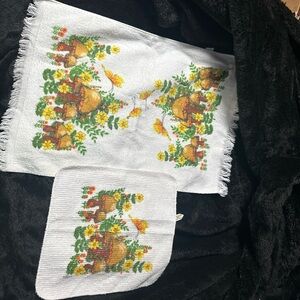 Vintage 70s mushroom and butterfly hand towel/wash clothe